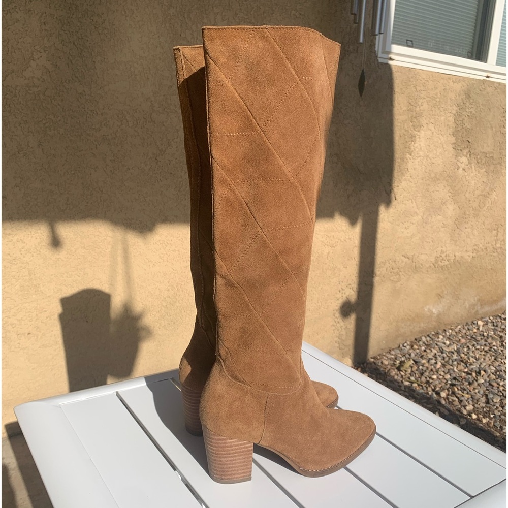 Lucky Brand tan suede heeled boots pointy toe size 5.5M